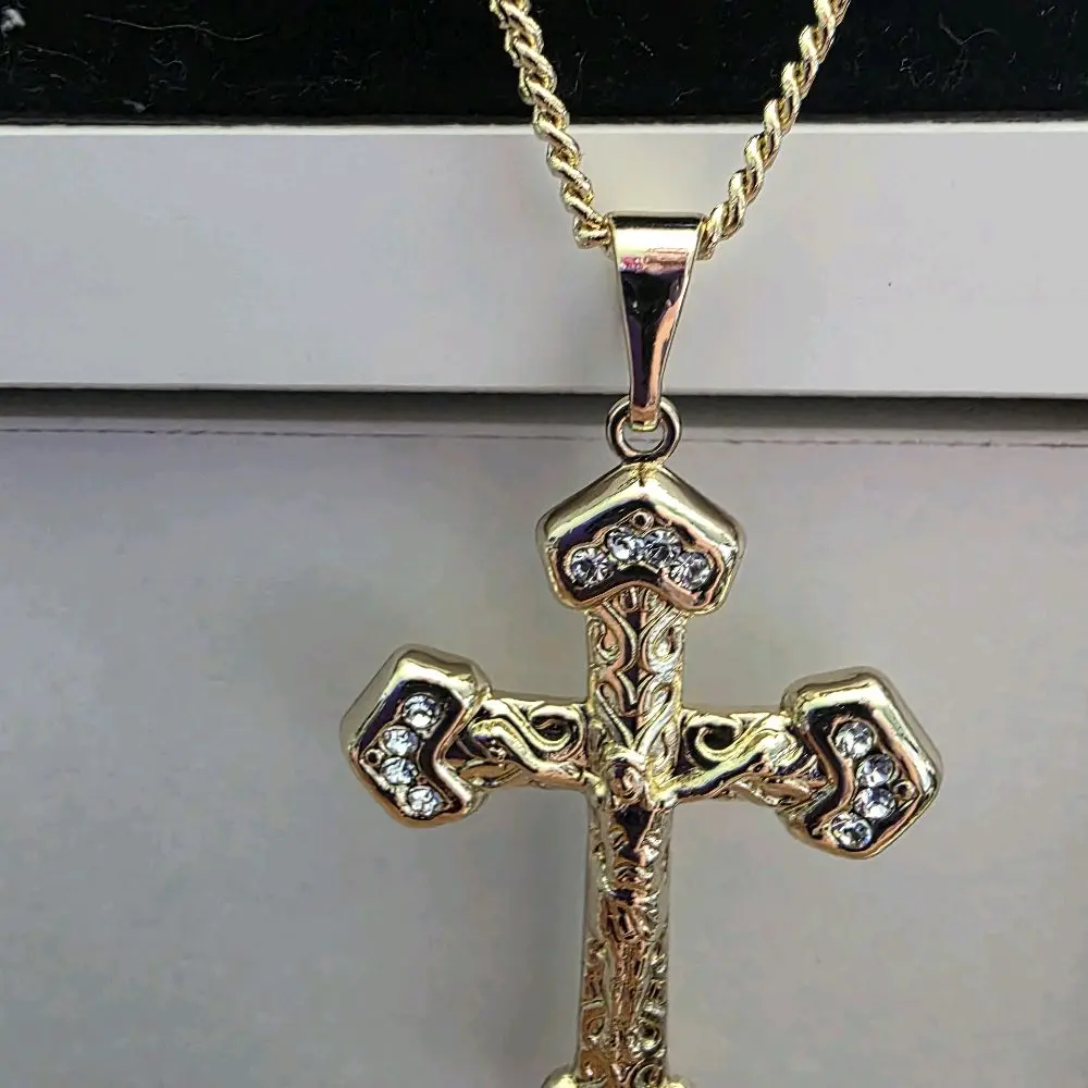 14k Gold-Plated Fina Cibana Chain, 60cm Length with Cross Pendant