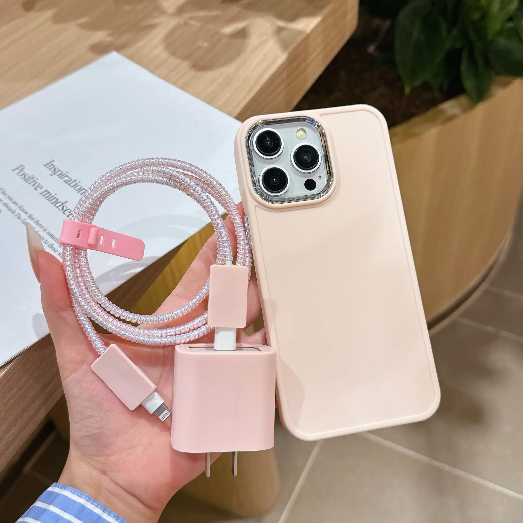 iPhone Case Set, Metal Frame Material Matte Finish, Includes Charging Head Cover & Data Cable Protector, Fits iPhone 15/16 Series