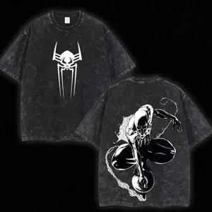 Thick Cotton Vintage Washed Spider Hero 2099 Graphic Tee Retro Comic Superhero Short Sleeve Shirt Casual Round Neck Top For Movie And Superhero Fans Ideal For Daily Wear Outings And Holiday Gifts For Men And Women
