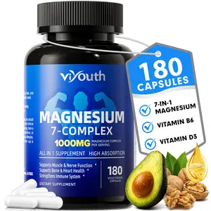 Viyouth 180 Count 7-in-1 Magnesium Complex 1000MG, High Absorption, Chelated Magnesium Blend with Zinc & Vitamin Complex for Calm Sleep Muscle Repair Bone Strength, GMP Certified Pure Formula