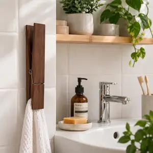 Jumbo Wooden Clothespins Clothespin Towel Holder Giant Wooden Clothes Pins Large Clothes Clips with Spring for DIY Craft Winter Farmhouse Bathroom Laundry Room