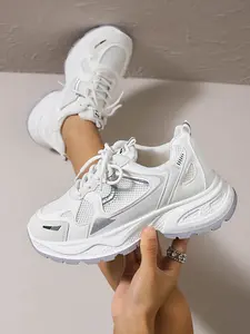 Women's Thick Sole Dad Shoes, All-Season Flat Mesh Round Toe Retro Casual Sneakers, Outdoor Laced Fashion Sports Shoes