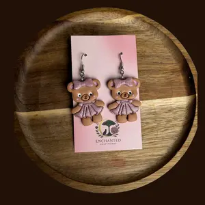 Teddy Bear Polymer Clay Dangle Earrings