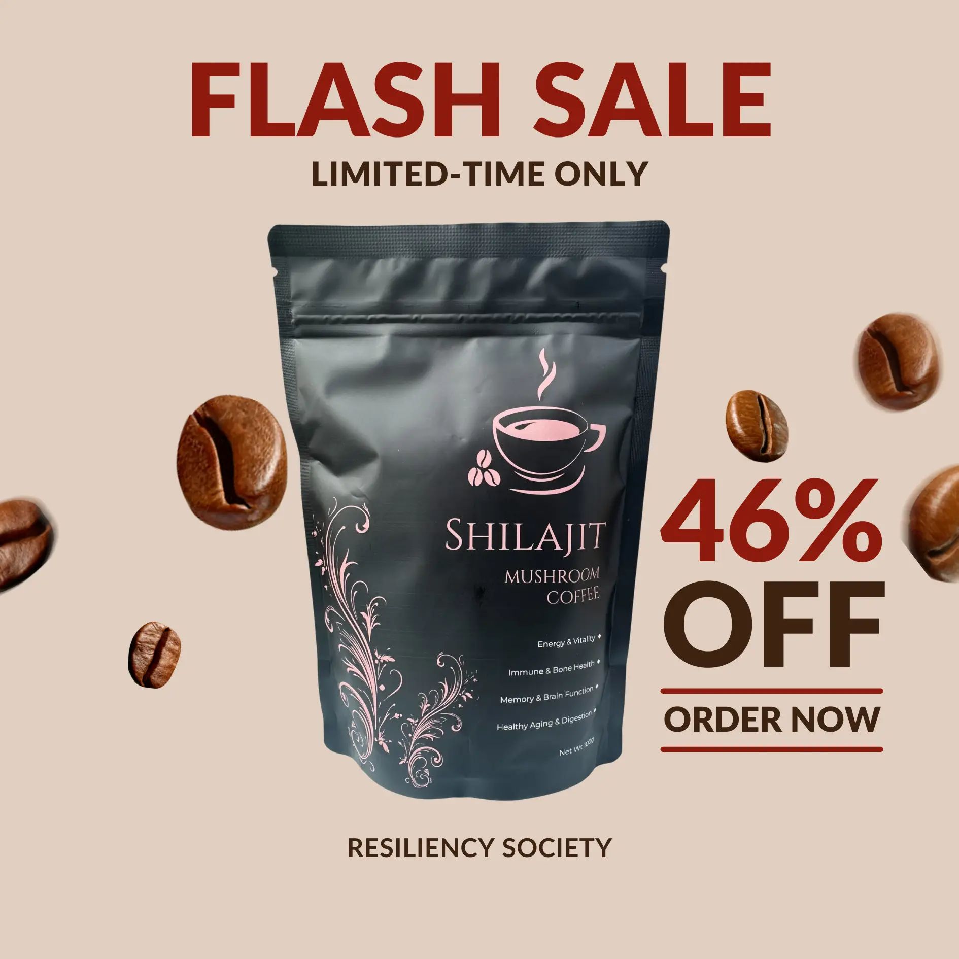 Superfood Mushroom Coffee Powdered Supplement Drink Mix Beverage Natural