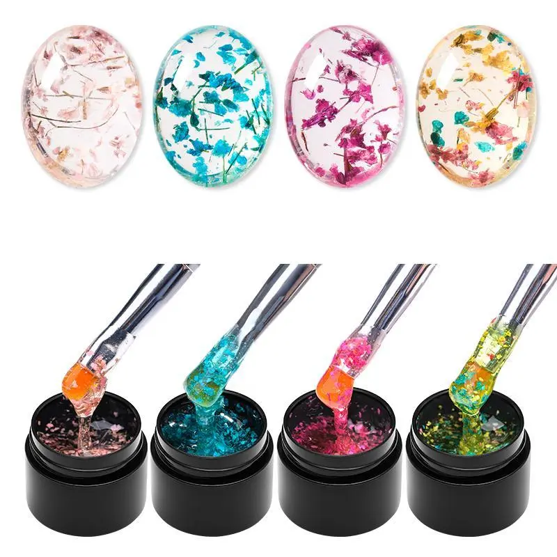 Flower Fairy Gel Nail Polish Set, 4 Counts/set Transparent Background Natural Dried Flowers, Soak Off UV/LED Floral UV Painting Nail Art Gel Varnish Kit Nail Art Manicure, Floral Nails