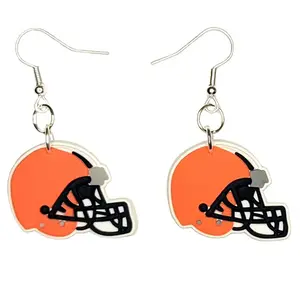 Football Helmet Earrings Hypoallergenic Silver Plated Fishhooks Orange Black Pom Pom Yazzle Dazzle Football Hockey Sport Sports Rugby Futbol Cheer