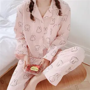 Vintage Miffy Bunny Sweet Checkered Sleepwear Set Lightweight Minimalist Pajamas for Women Retro Cartoon Cotton Loungewear