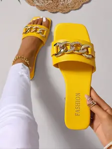 Fashionable Chain Decorated Platform Sandals, Casual Open Toe Sandals for Summer, Lightweight Breathable Comfortable Shoes for Daily Wear, Women, Peep Toe Sandals