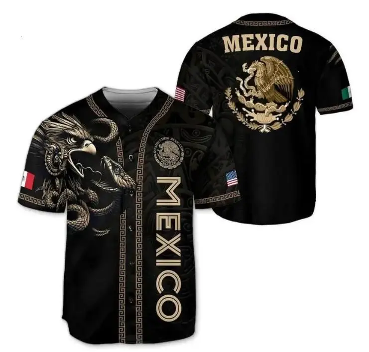 Vintage Mexico Baseball Jersey Shirt, Aztec Warrior Button Up Shirt, Mexican Flag Eagle Fan Gift, Vintage Mexican Style Baseball Jersey, Gift Shirt for Dad Husband