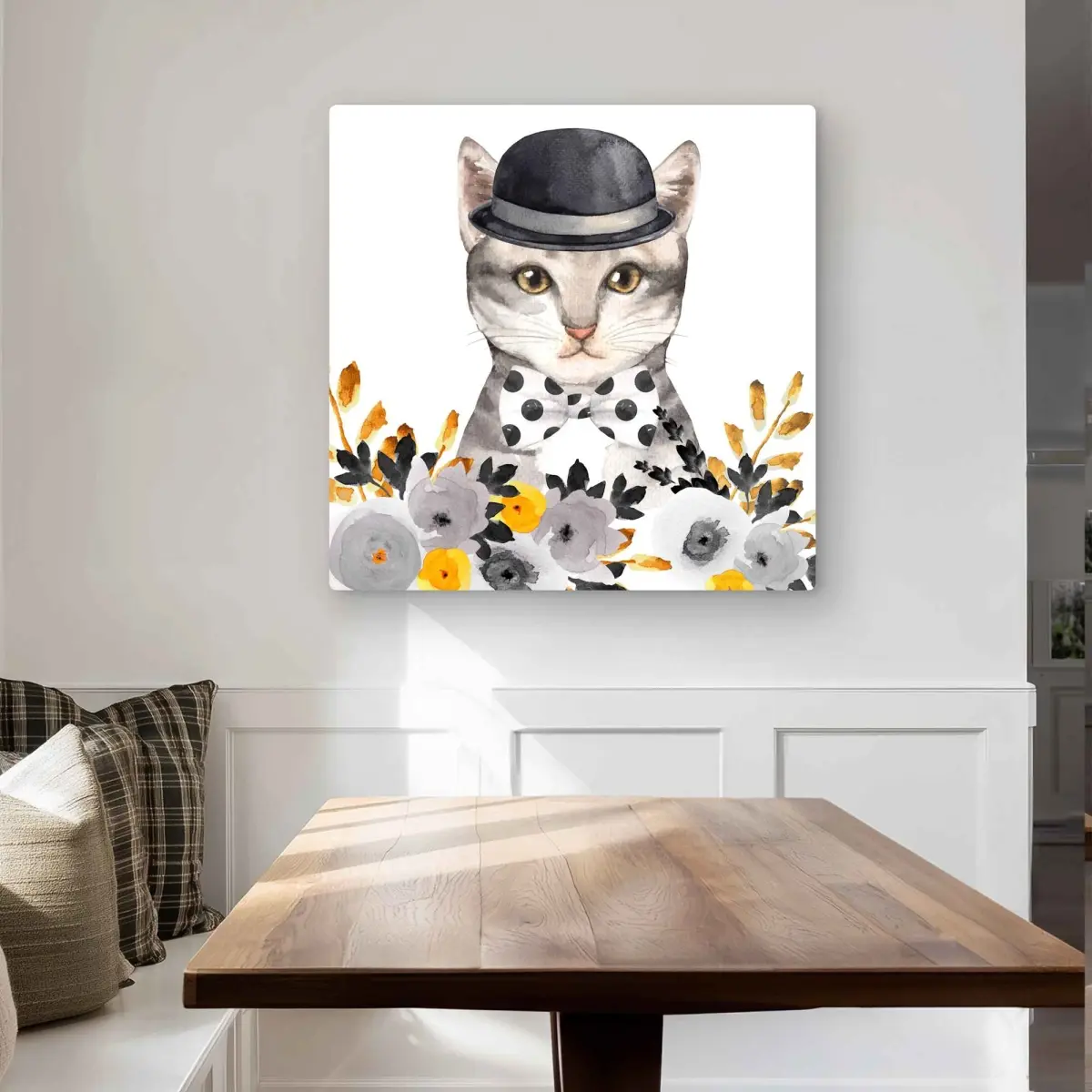 Begin Home Decor C1MP3232F4VJCN 32 x 32 in. Chic Cat - Flowers Bedroom Metal Print Wall Art - Home Decor Accent