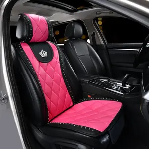 Rhinestone Crown Pattern Car Seat Cover for 1 Front-seat, Universal Queen Crown Luxury Design Car Front Seat Protector Cushion, Car Seat Covers, Car Interior Accessories, Pink Seat Protectors Cushion, Car Seat Cushions