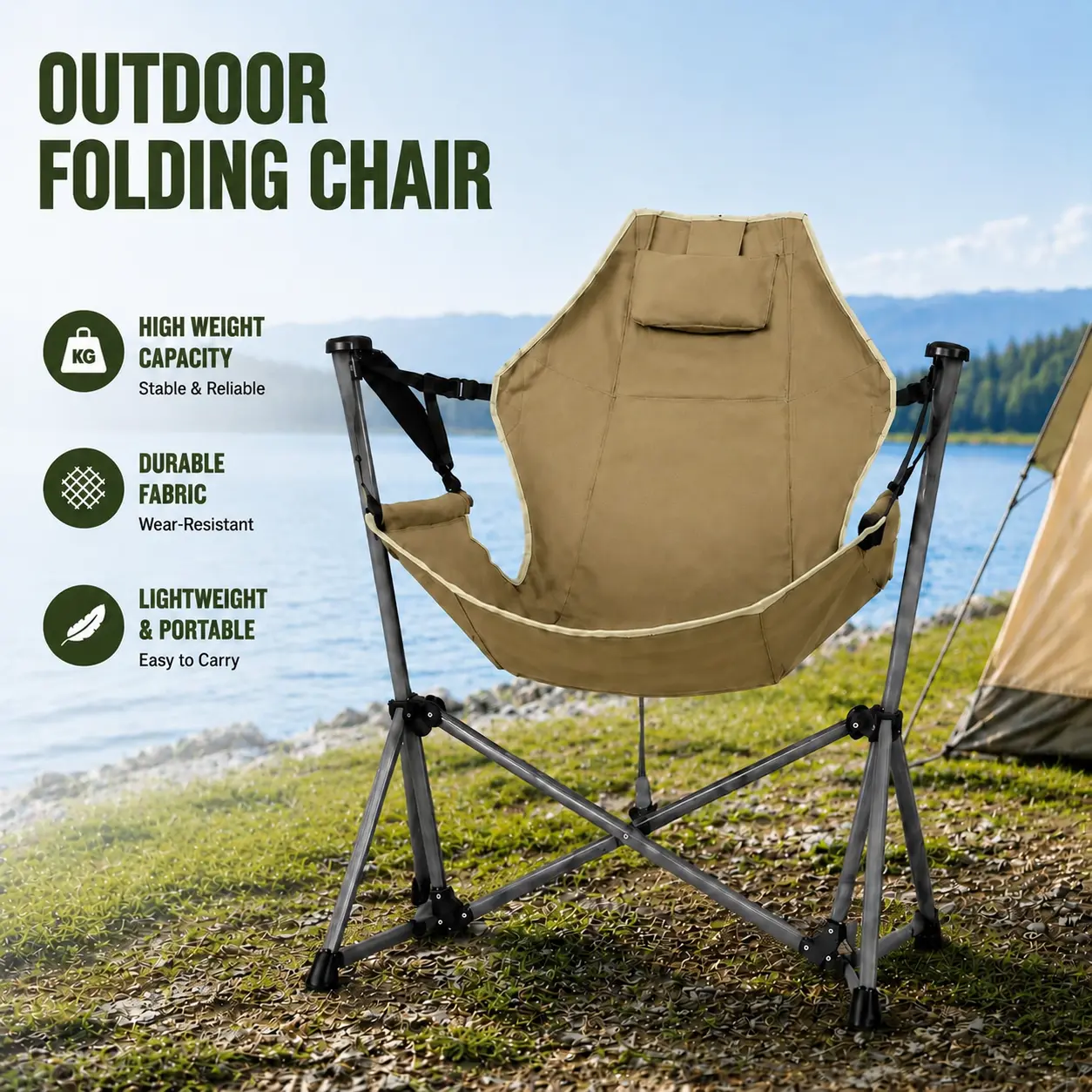 Outdoor Folding Camping Chair Heavy Duty Steel Frame Breathable Nylon Seat High Load Capacity Lightweight Portable for Patio Balcony Fishing, Picnic Chair, Portable Outdoor Seating