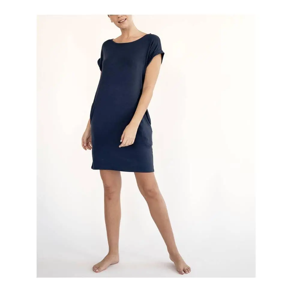 Women Short Sleeve Soft Bamboo Dress with Pockets