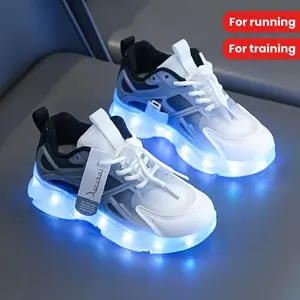 Rechargeable LED boys' sports shoes, shock-absorbing and anti slip running training, sports shoes