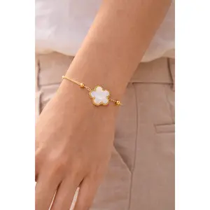 Petal Bracelet 18k Gold Plated Stainless Steel Floral Design Waterproof Hypoallergenic Tarnish Resistant Adjustable Extender 17.5 cm
