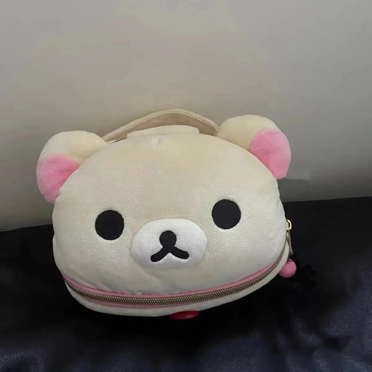 Cute Cartoon Rilakkuma Bear Cosmetic Bag Girls Plush Makeup Storage Bag Anime Portable Elliptical Stereoscopic Storage Case Gift