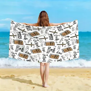 Christian Jesus Faith Oversized Microfiber Beach Towel - Sand-Free, Quick-Dry Bathroom Towel for Summer Vacation, Holy Bible Cross Religious Gift for Adults, Lightweight Travel Decor Blanket