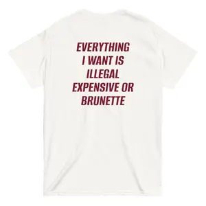 Everything I Want Is Illegal Expensive Or Brunette Tee | Funny Dating Humor Typography Shirt - Heavy Cotton Gift For Singles