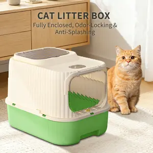Fully Enclosed Drawer Cat Litter Box - Odor Control, Large Capacity, Double Doors, Top Deodorizer, Included Scoop, 2 Styles for Small to Large Cats