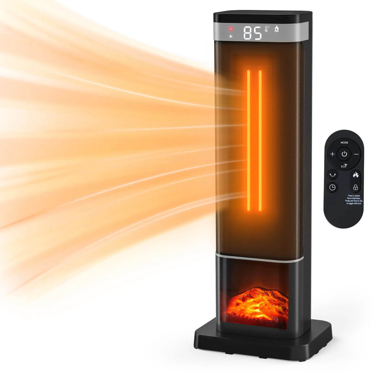 24Inch Space Heaters for Indoor Use, Portable Heater with 3 Light Colors, Adjustable Thermostat with Remote, Tip-over Protection Up to 95°F, 60°Oscillation