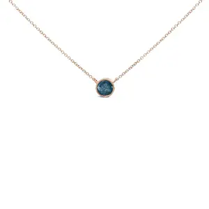 14K Rose Gold 2.0 Cttw Bezel Set Blue Diamond Solitaire Pendant Necklace  - 18" Inches