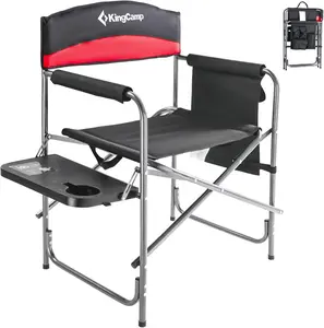 Heavy Duty Camping Director Chair, Folding with Side Table & Storage, Red