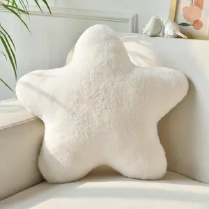Decorative 15" Star Shaped Throw Pillow Soft Faux Rabbit Fur Plush Floor Cushion for Bed Couch Sofa Bedroom Living Room Home Decor