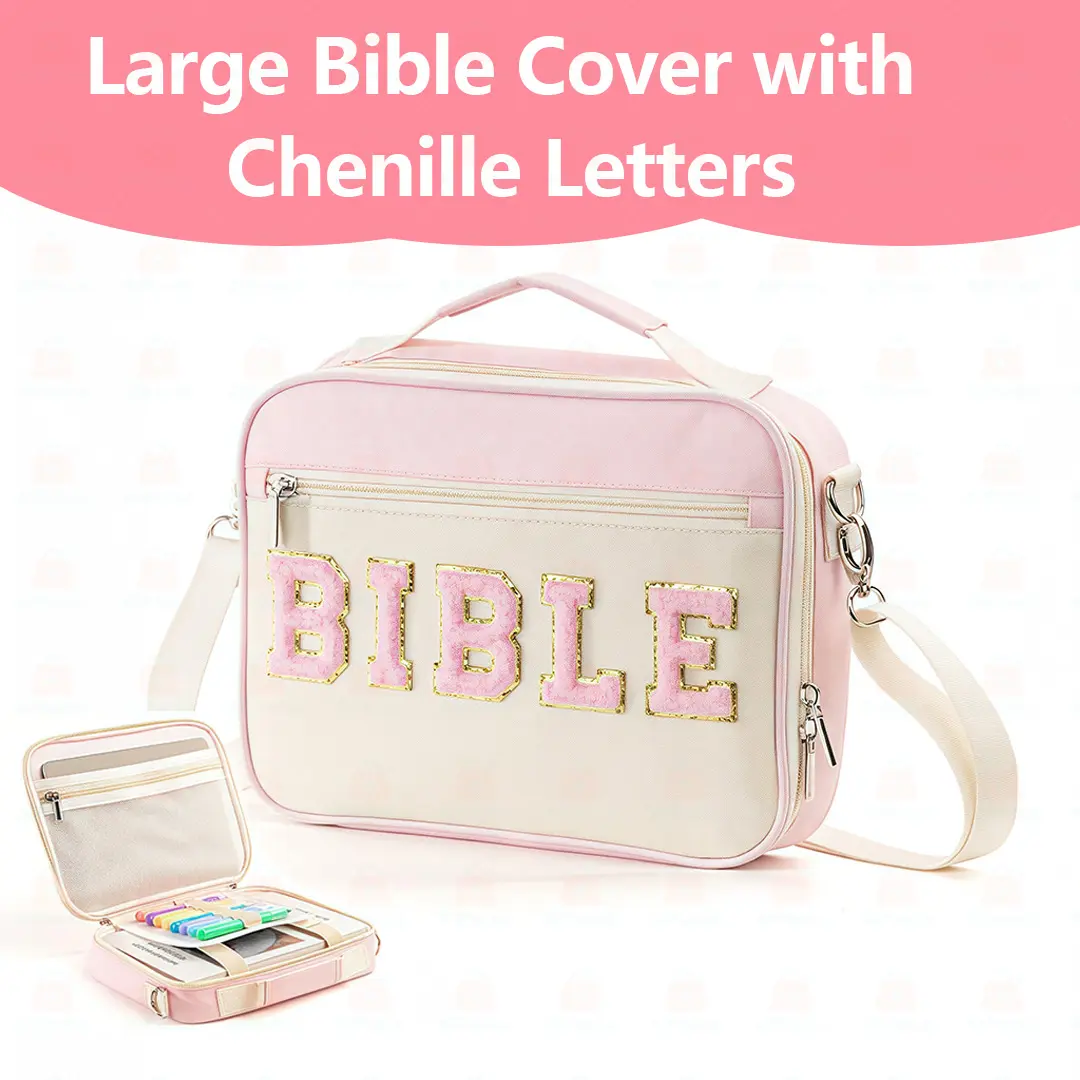 Quilted Floral Bible Bag Aesthetic Scripture Carrying Case with Handle & Front Pocket
