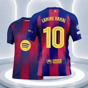 25 26 Home Red And Blue 10# Lamine Yamal Short Sleeve Soccer Jersey Fans Version, Vintage Streetwear Soccer Jersey, Perfect Gifts, Gifts Boyfriend, Sports Top, Gym Athletic Clothes