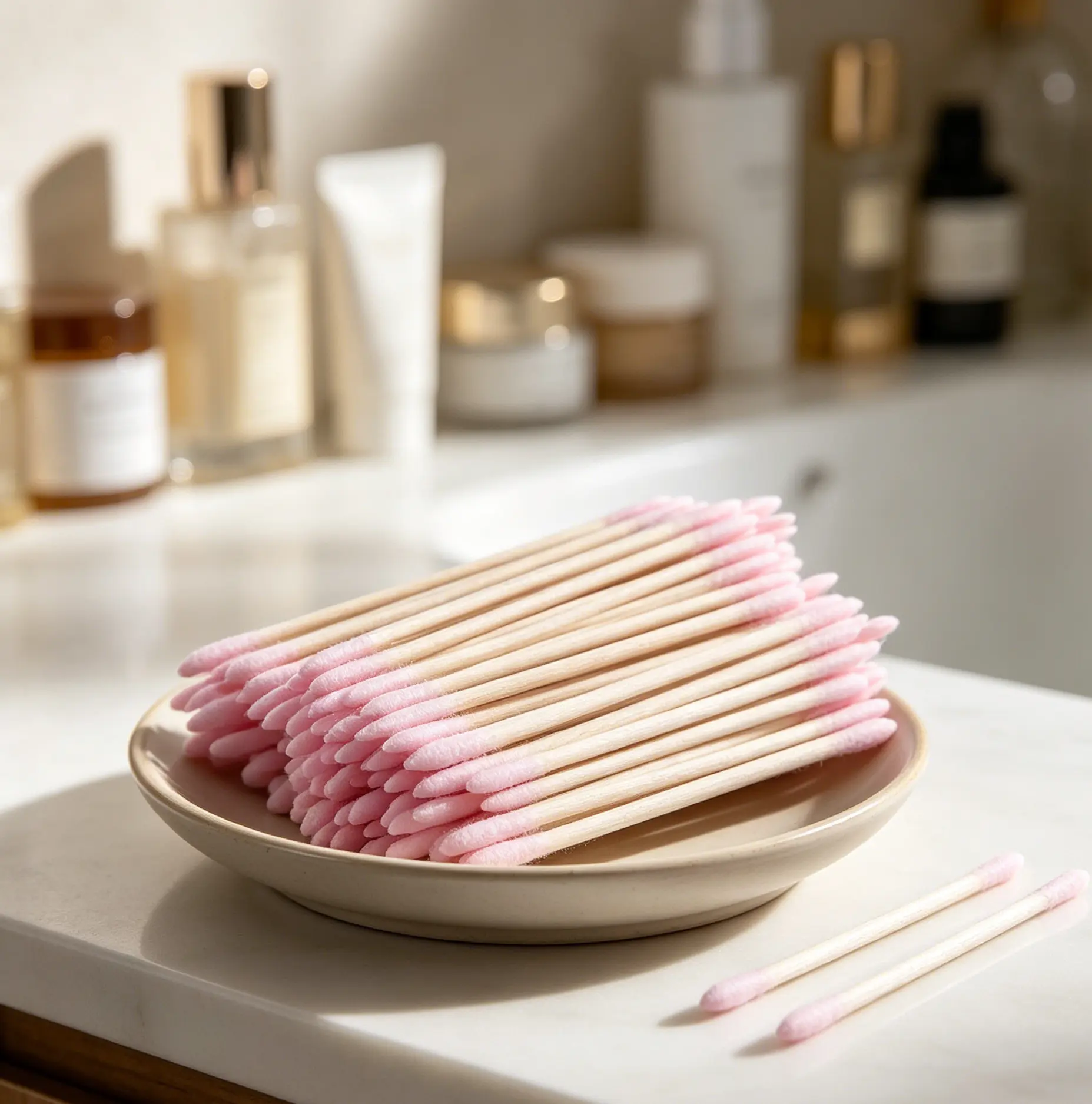 200-Piece Pack of Pointed Cotton Swabs — Pink, Double-Ended Precision Micro-Sculpting Swabs; Doubles as a Nail Polish Remover Pen, Makeup Touch-Up Tool, and Disposable Beauty Applicator.