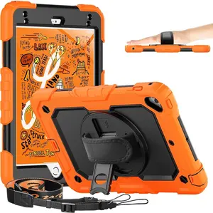 for iPad mini 5th/4th Generation Case 7.9'', for iPad mini 5/ Mini 4, Heavy Duty with Screen Protector, Kickstand Hand/ Strap Pencil Holder- Orange