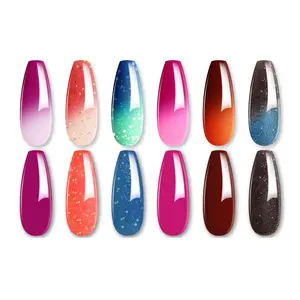 Color Changing Gel Nail Polish Set 6 Colors, Spring Sheer Pink Glitter Temperature Mood Changing Blue Ombre Changed Soak Off Nail Art Design Kit Manicure at Home DIY Gifts for Women Girls