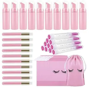 40 Pcs Lash Shampoo Bottle Brushes Set, 10 Pcs Lash Shampoo Brushes, 10 Pcs Lash Brushes Tubes, 10 Pcs Eyelash Shampoo Dispensers, 10 Pcs Lash Aftercare Bag for Clients, Women