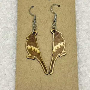 Wooden Cardinal Earrings