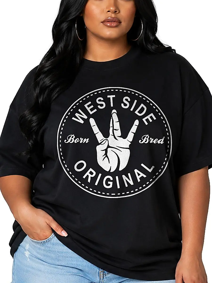 West Side Original T-Shirt, Born Bred Graphic Tee, West Coast Hand Sign Shirt, Chicano Style Streetwear, Minimal Badge Logo T-Shirt, Casual Urban Graphic Tee, Everyday Unisex Gift