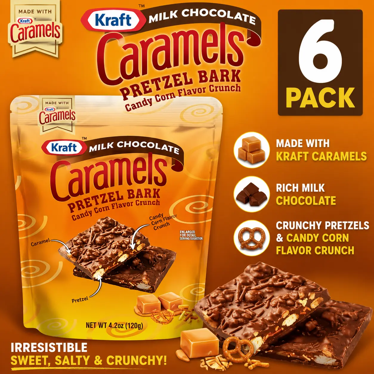 DOTKraft Caramels Milk Chocolate Pretzel Bark Candy Corn 4.2 oz 6 Pack  Sweet & Salty Caramel Chocolate Treats | Seasonal Candy Snacks