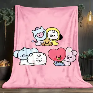 Cartoon BT21 Pattern Soft and comfortable home blankets, small throw blankets, nap blankets, perfect Christmas gifts for friends and besties. Super soft heat-pressed blankets, Cozy Throw Blanket. Y251212221