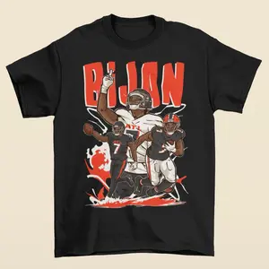 Bijan Robinson Cartoon Style Atlanta Football T-Shirt - Men’s Adult Sizes, 100% cotton tee, unisex style