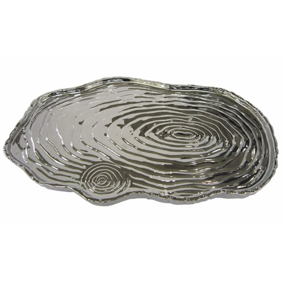 Jiallo 69112 Botanic Porcelain Tree Bark Plate, 16x10 in Silver Serving Tray for Food Display