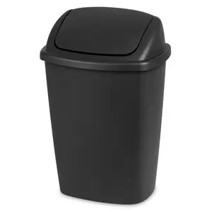 7.5 Gallon Plastic Garbage Bin with Swing Top Lid, Kitchen Trash Can, Black