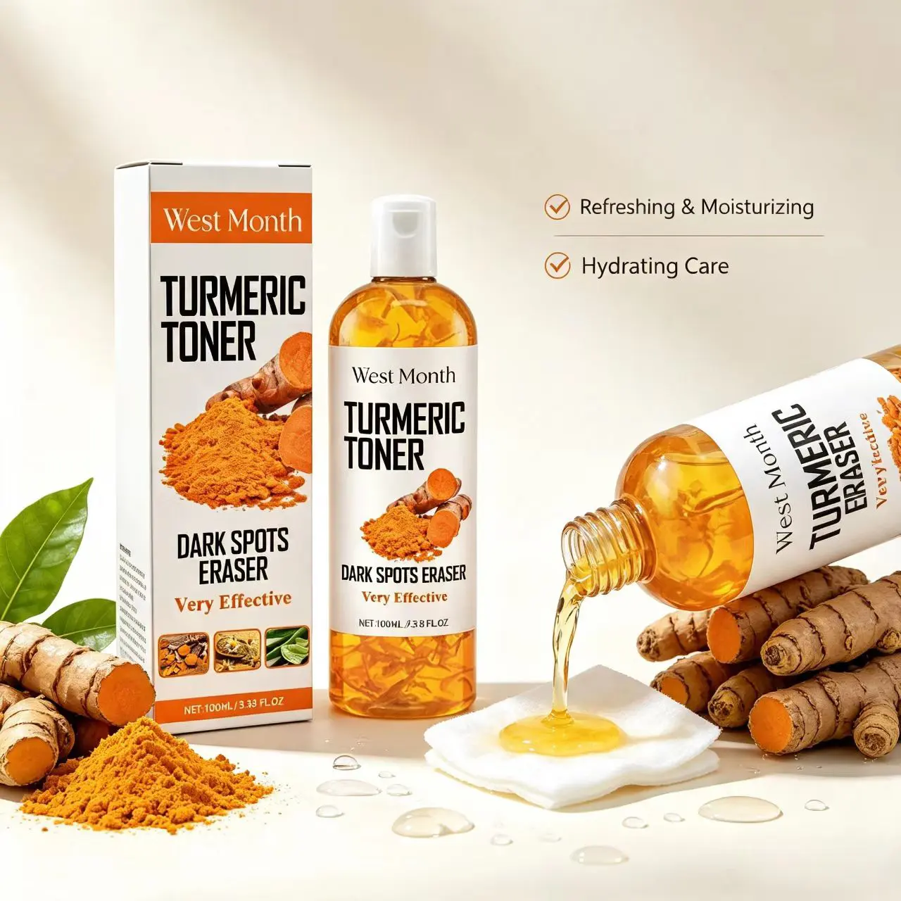 Turmeric Liquid Facial Toner, Hydrating Brightening Skin Care Essence, Deep Moisturizing Formula for Smooth, Glowing-Looking Skin