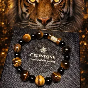 Celestone Natural Tiger Eye Bracelet with Obsidian Handcrafted with Meaning for Men and Women