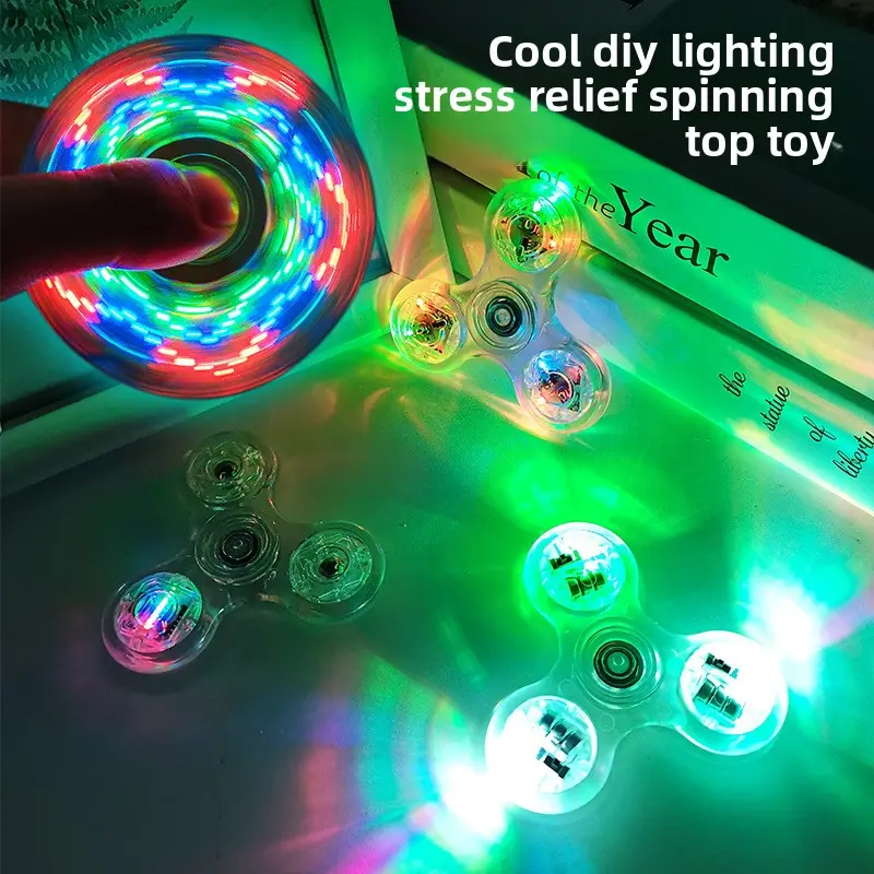 SKYQITIAN Colorful Flashing Fidget Spinner - Fidgets for School, 32-Change Rotating Light, Extra-Long Silent Rotating Bearing, Stress Relief Tool for Children summerwins,summerwins