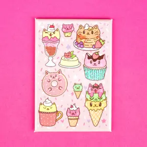 Dessert Kitties Fridge Magnet - Donut, Ice Cream, Pancake, Latte & Cupcake Cat