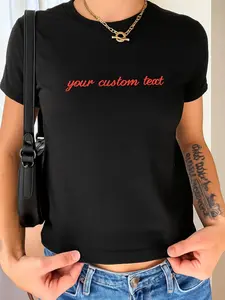 Personalized Embroidered Crop Tee, Custom Text Women’s Baby T-Shirt, Y2K Style Cropped Top, Customizable Embroidery Gift