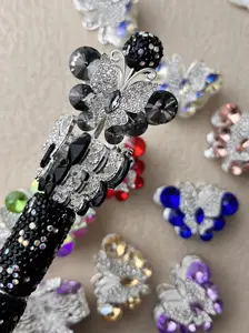 2pcs Random Color Butterfly Design Beads, Fashionable Rhinestone Decor Bead for DIY Phone Chain, Beaded Pens DIY Jewelry Making Supplies