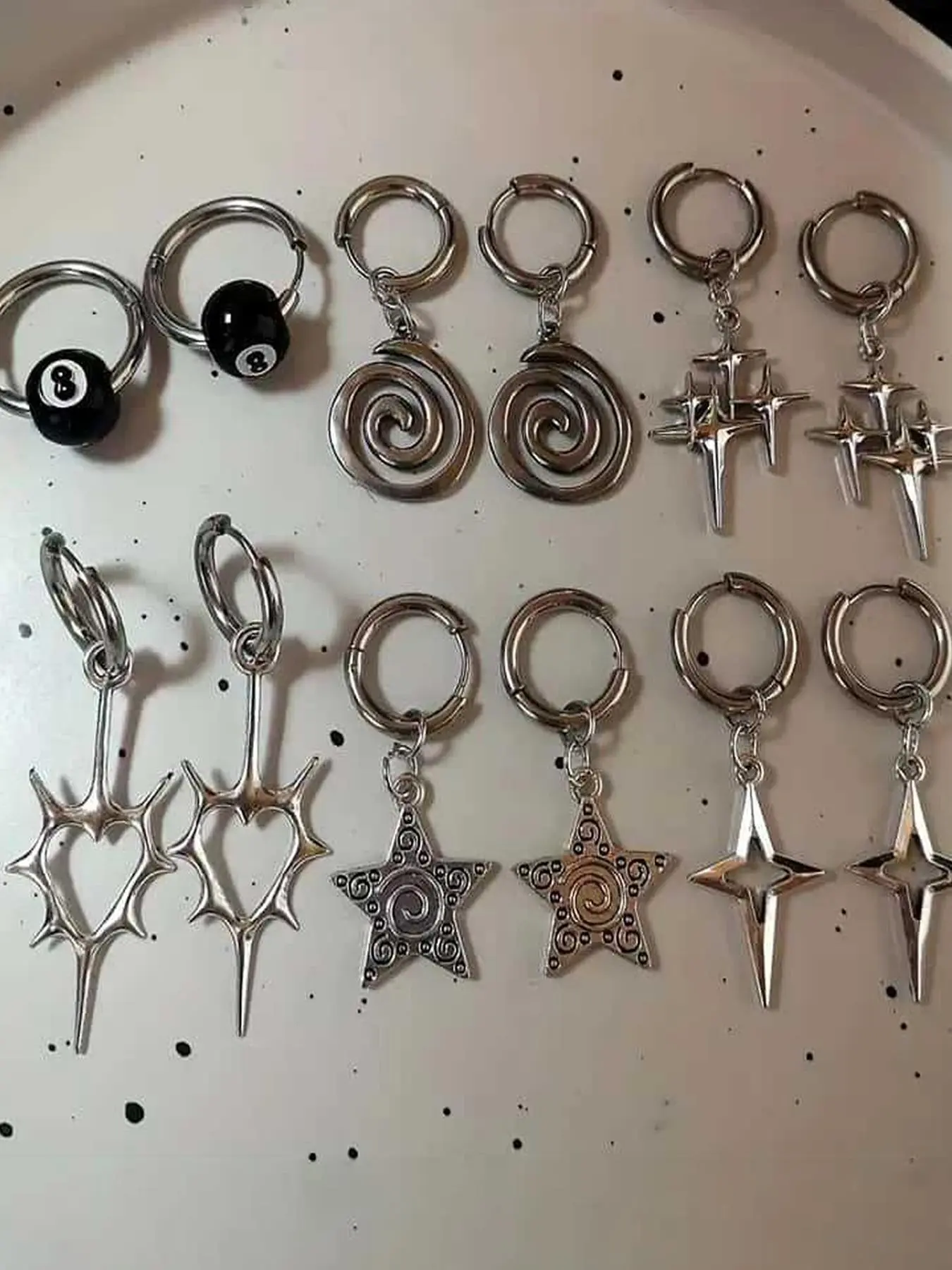 6 Pairs Gothic Y2K Punk Spiral Star Earrings, Vintage Hip Hop Rock Unisex Party Jewelry Set, Earrings Dangle, Unique Fashion Accessories for Men and Women