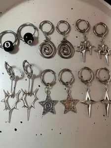 6 Pairs Gothic Y2K Punk Spiral Star Earrings, Vintage Hip Hop Rock Unisex Party Jewelry Set, Unique Fashion Accessories for Men and Women