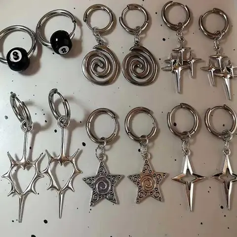 6 Pairs Gothic Y2K Punk Spiral Star Earrings, Vintage Hip Hop Rock Unisex Party Jewelry Set, Earrings Dangling, Unique Fashionable Jewelry Accessories for Men and Women