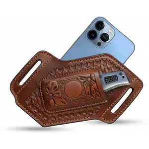 Leather Knife Sheath for Belt Pocket Folding Knife Holder Compact Draw Knifes Carrier EDC Tools Holster